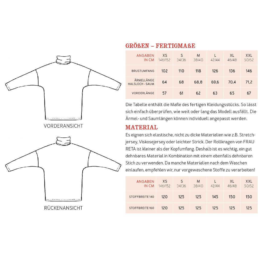 Papierschnittmuster Rollkragen Frau Reta XS-XXL